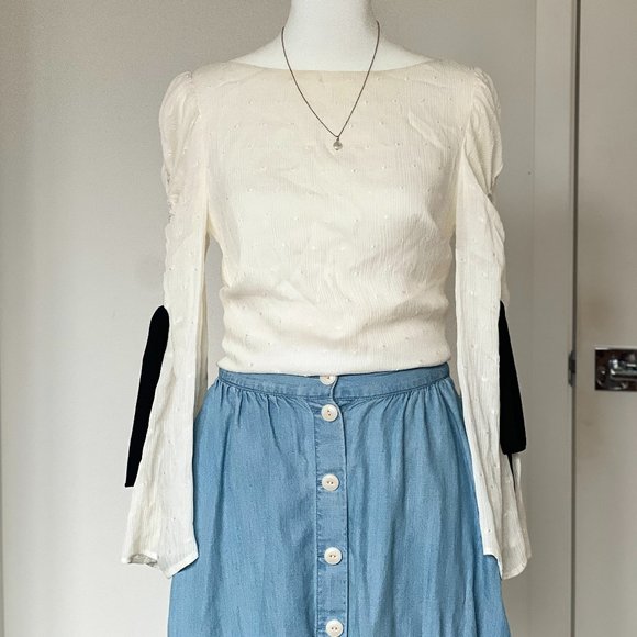 Club Monaco Priyalla Top Long Sleeve Cream Blouse - Picture 2 of 5